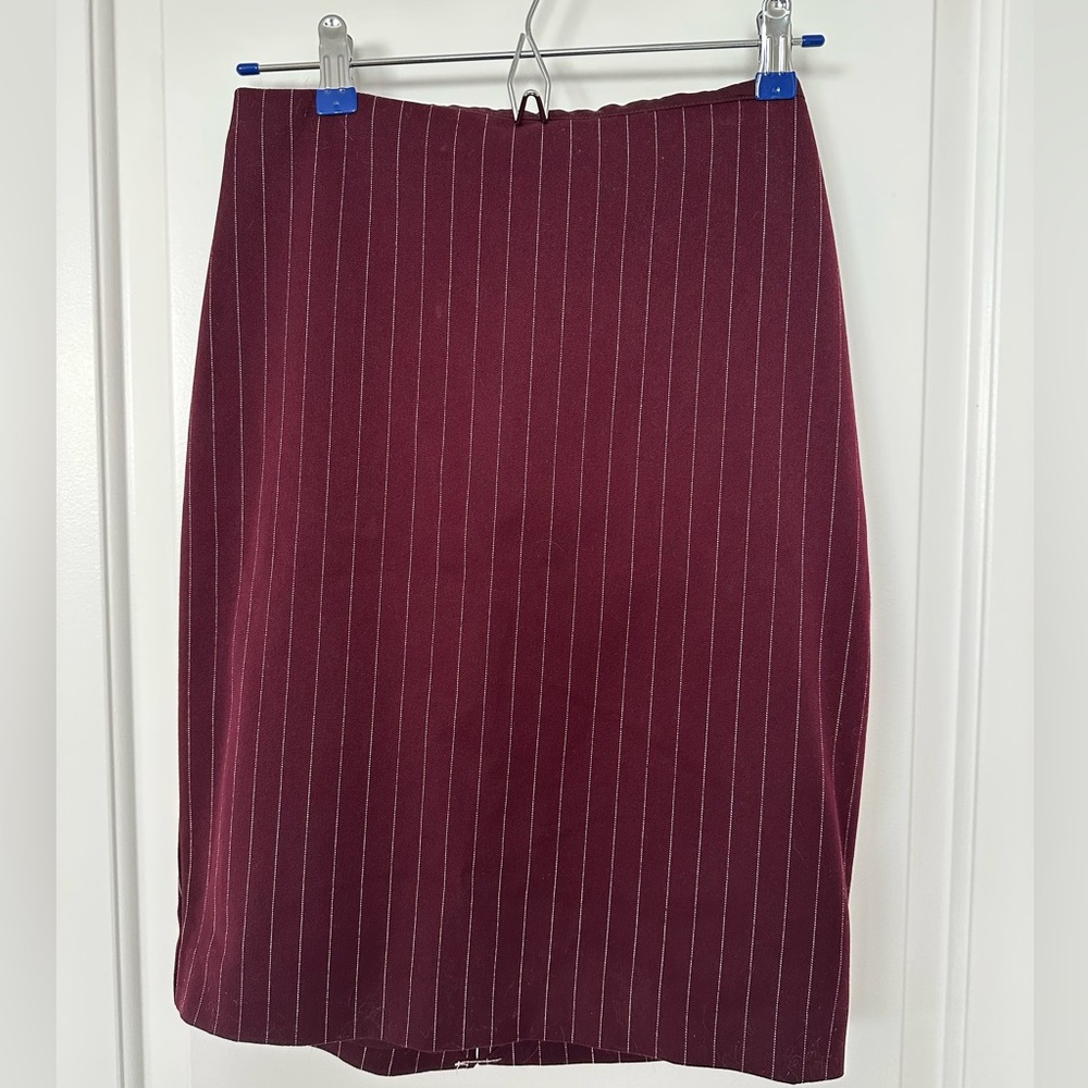 Express Burgundy Pinstripe Pencil Skirt